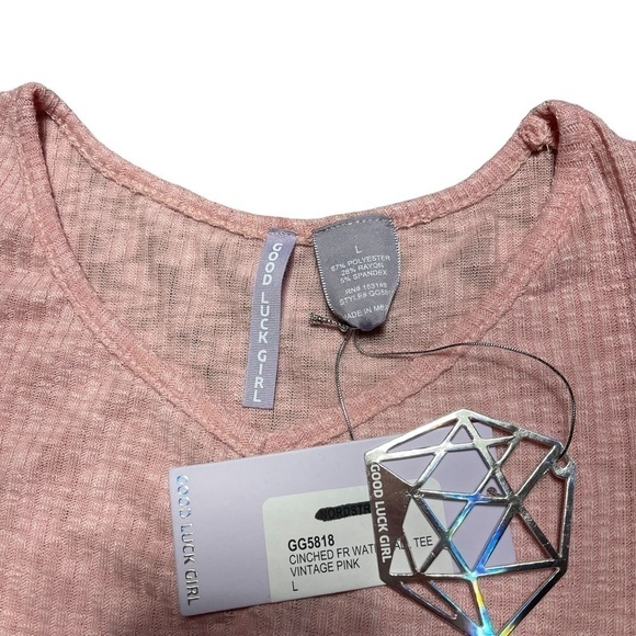 Good Luck Girl Vintage Pink Cinched Waterfall Tee L - Picture 8 of 9